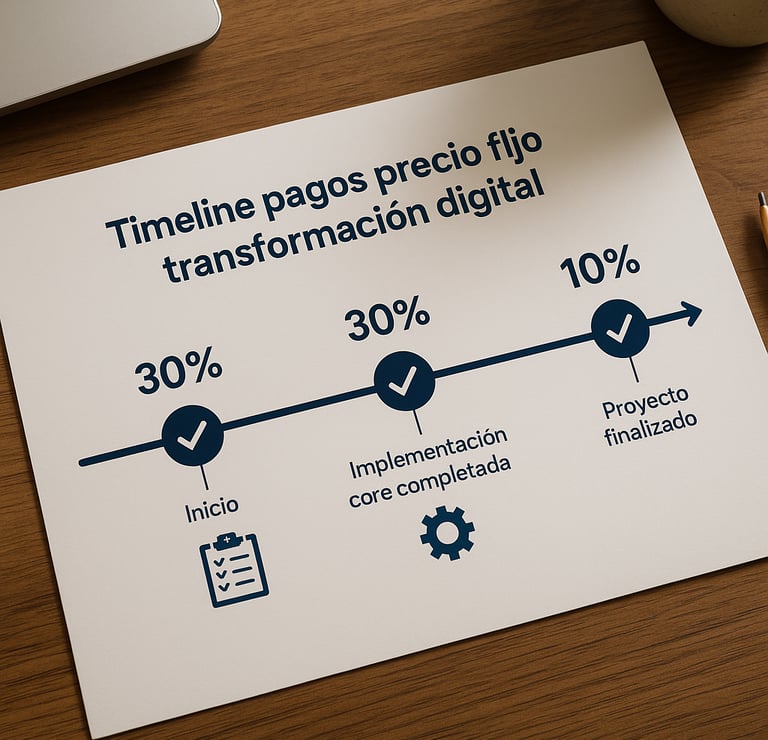 timeline pagos precio fijo transformacion digital hitos