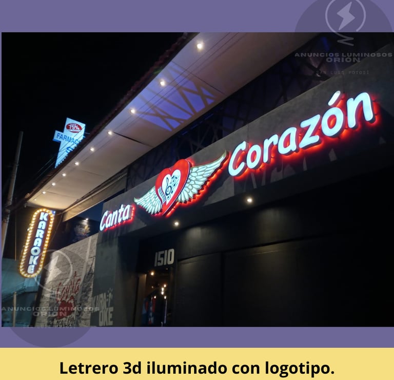 Letrero y logotipo 3d iluminado para exterior.