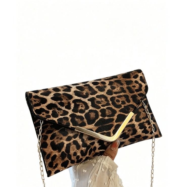 PU leather leopard print chain shoulder bag, bold cheetah pattern purse for chic winter fashion.