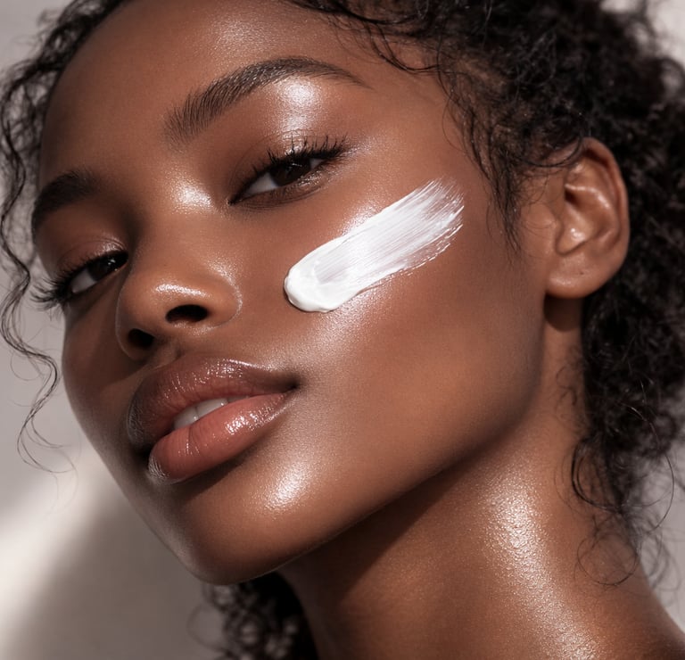 Glowing skin beauty portrait with skincare cream application