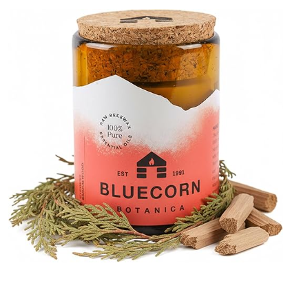 Bluecorn Botanica cypress sandalwood beeswax candle non-toxic
