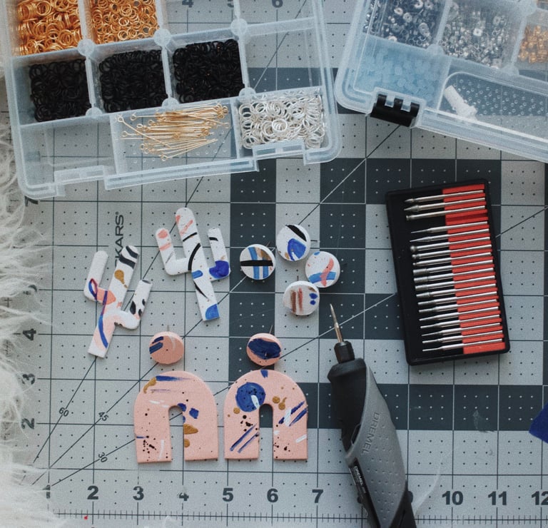 Work desk with polymer clay earrings