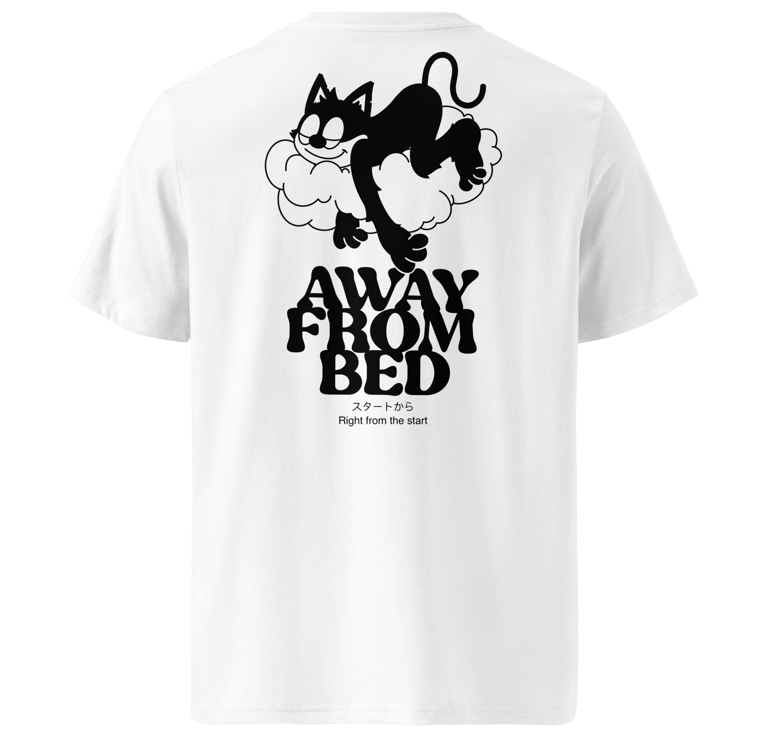 Dos t-shirt AFB Daybreak blanc – motif mascotte Away From Bed, streetwear français coton bio certifi
