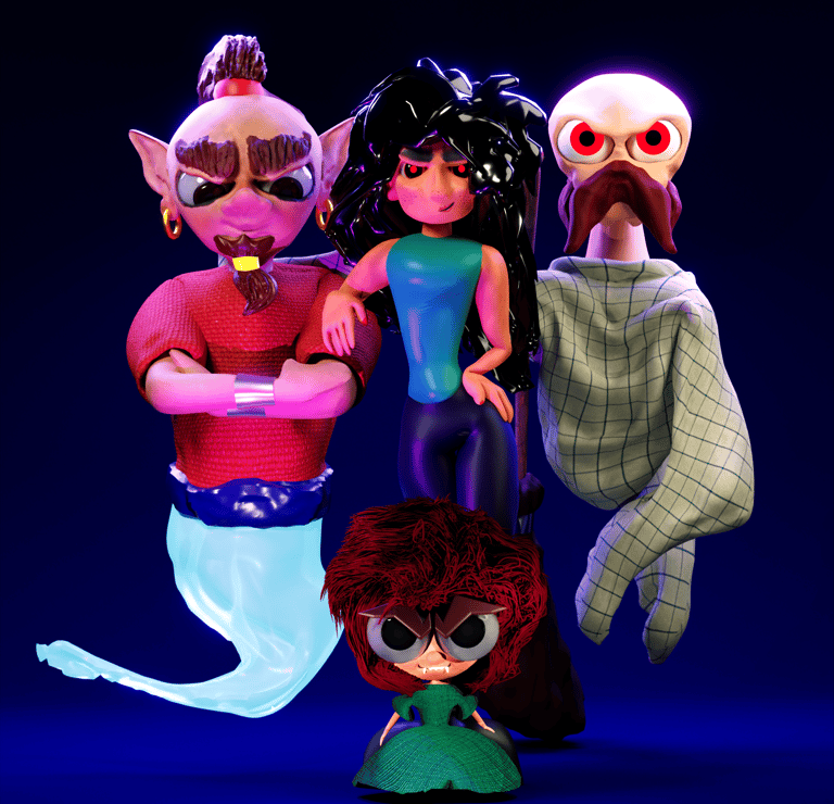 a group of ghost that are standing next to each other