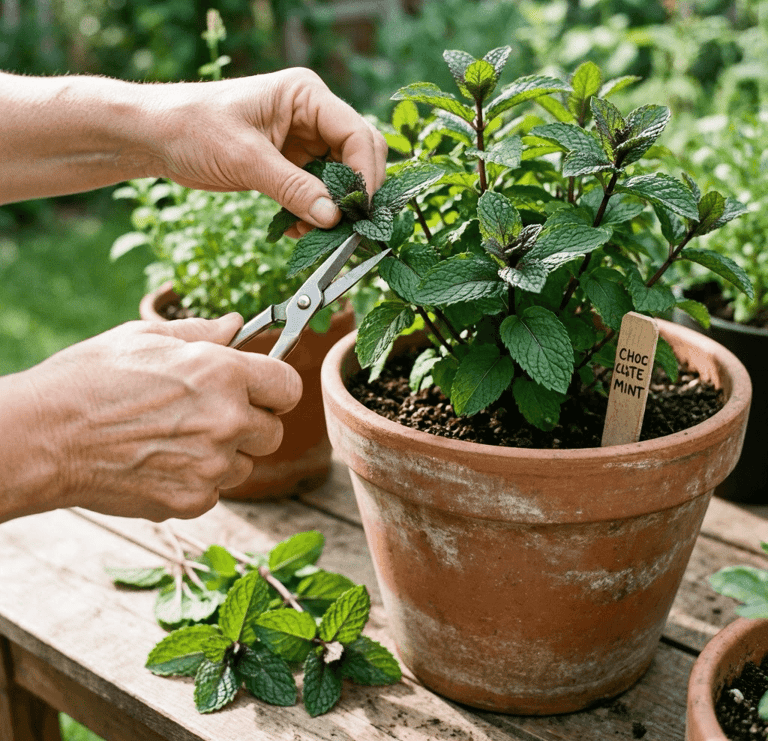 Pruning and Harvesting Chocolate Mint