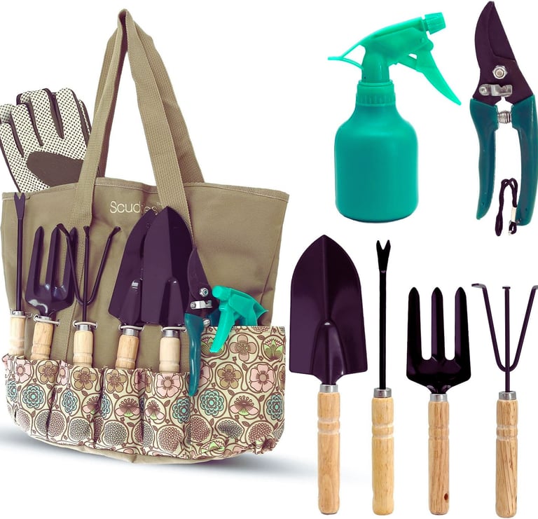 Scuddles 8-Piece Gardening Tool Set with Tote Bag
