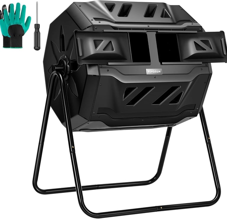 VIVOSUN Outdoor Tumbling Composter Dual Rotating Batch Compost Bin