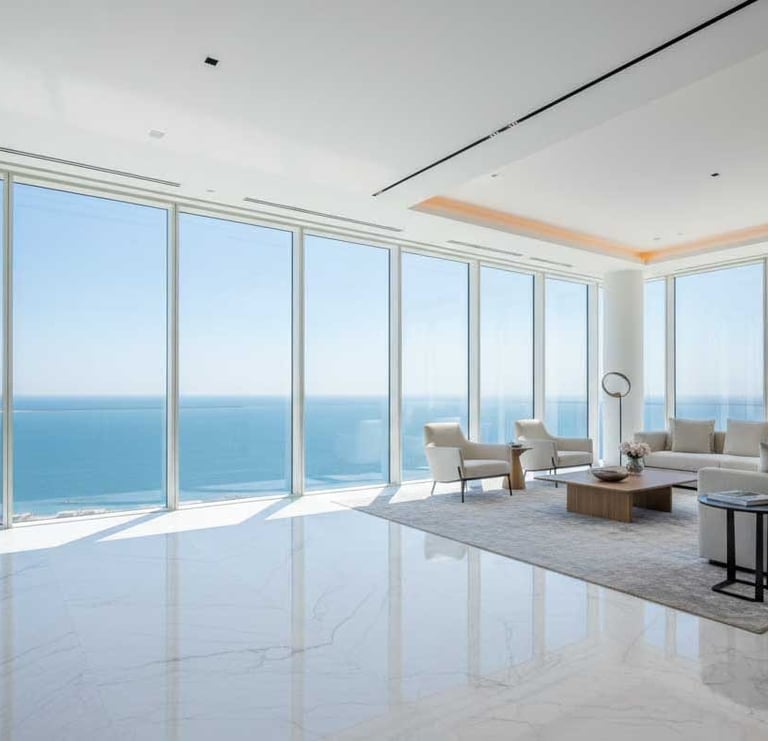 Luxury Dubai penthouse with panoramic sea view, representing prime real estate access for global investors and family offices