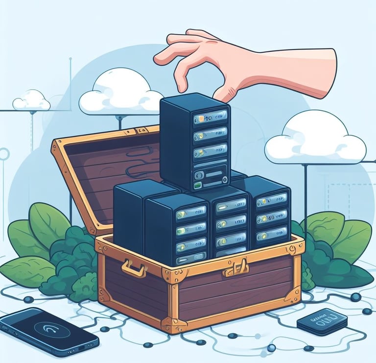 A hand placing a server on top of servers inside a chest.