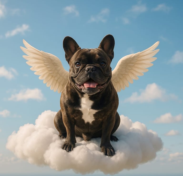 dunkler Hund als Engel