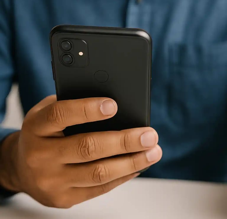 Person holding a smartphone while preparing to contact a loan consultant for assistance.