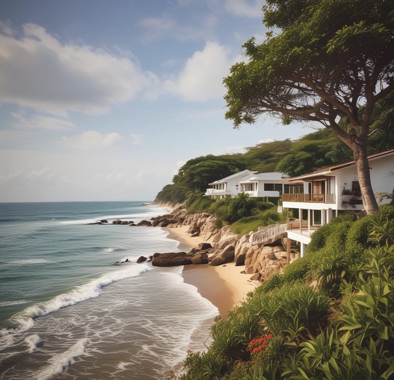 Modern apartment building with balconies and greenery
