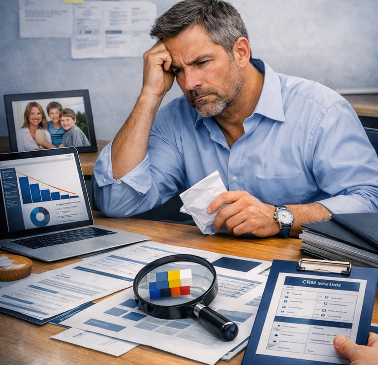 image focuses entirely on the VAR owner’s frustration and motivation: cluttered desk