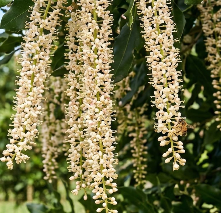 a bee on macadamia flowers