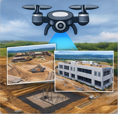 monitoring postępu prac budowlanych z drona porównanie etapów inwestycji