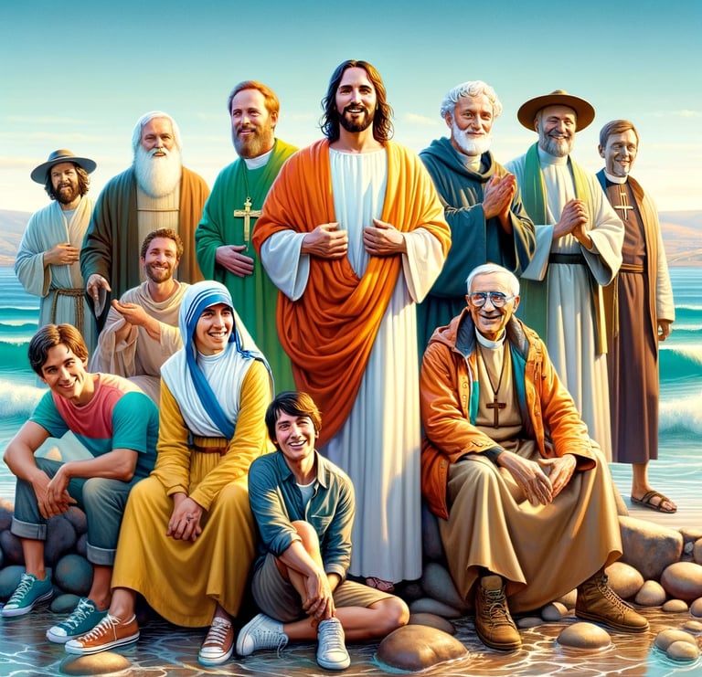 a group of people standing around a group of people