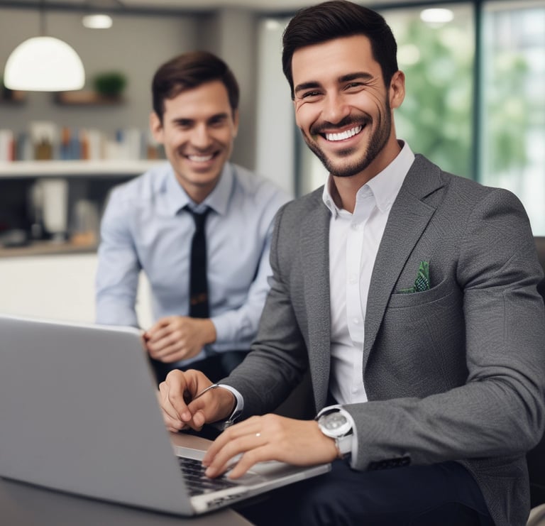 A friendly professional at a desk, ready to assist clients with inquiries.