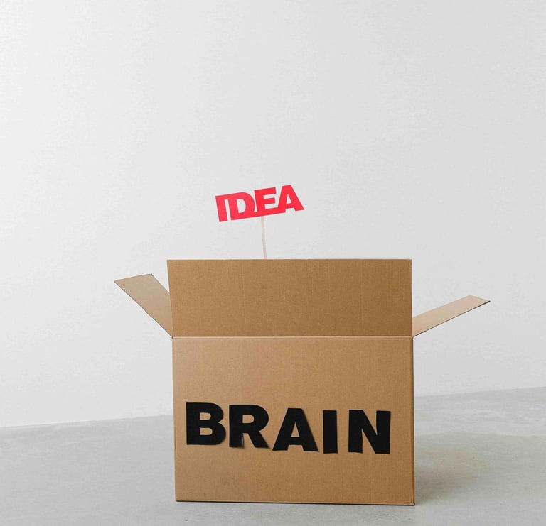 Creations and Solutions: a box with the word idea above  it