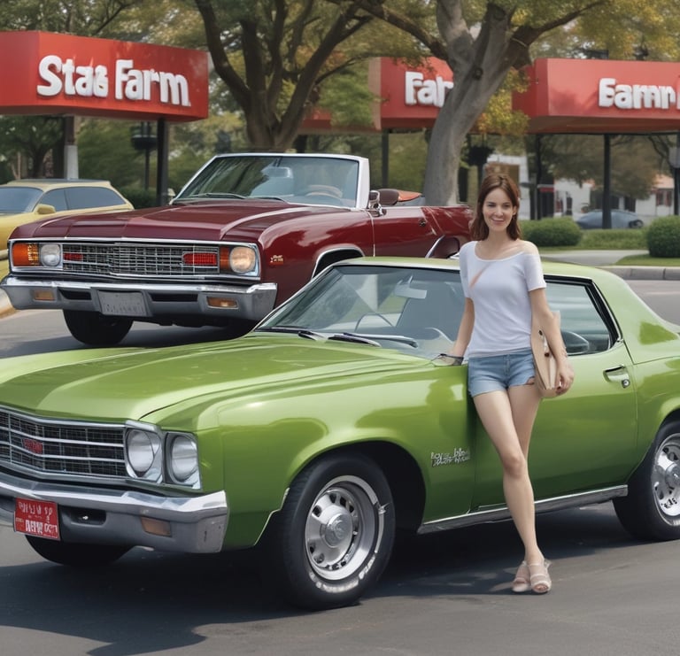 A car is parked inside a dimly lit garage, covered by a protective white cover with a logo on it. The garage structure features wooden walls and a corrugated metal roof, with fluorescent lighting overhead casting a soft glow.