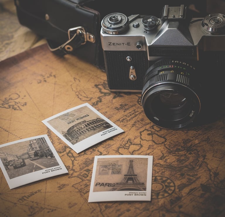 a camera and some pictures of a camera