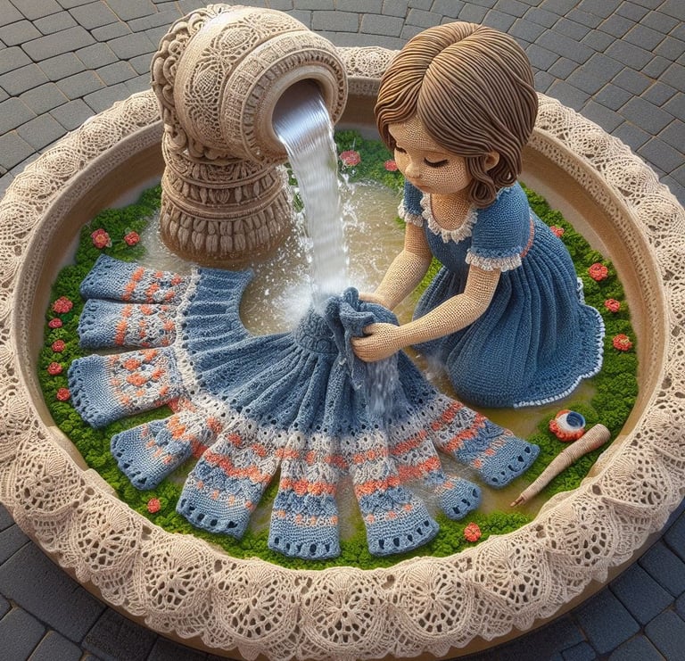 a dollhouse doll sitting in a garden