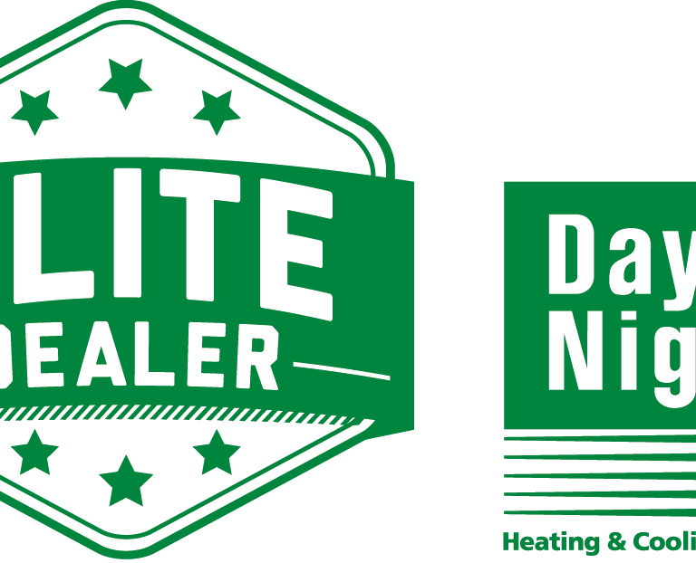 Day & Night Heating and Cooling Products Elite Dealer logo in green and white.