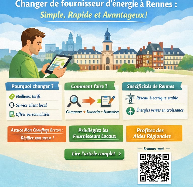 Guide to switching energy providers in Rennes featuring local services and green energy options.
