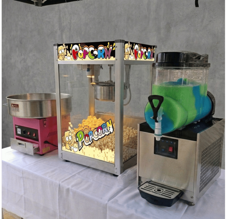 The Party Pop Trio Combo Hire | Slushie, Popcorn, and Candy Floss Stations Ballito