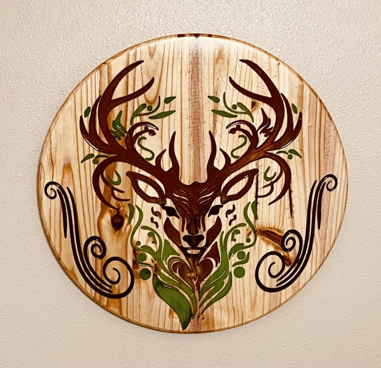 Epoxy and wood inlay DEER wall art. DIMENSION 22"