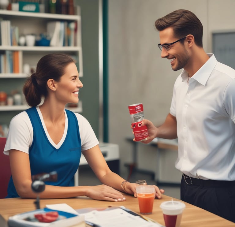a man and woman sitting at a table