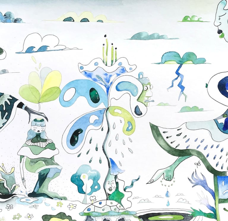 Sun& storm, Gouache and ink on paper, 2021, 29.7x41.91cm (Jesudara Hinmikaiye)