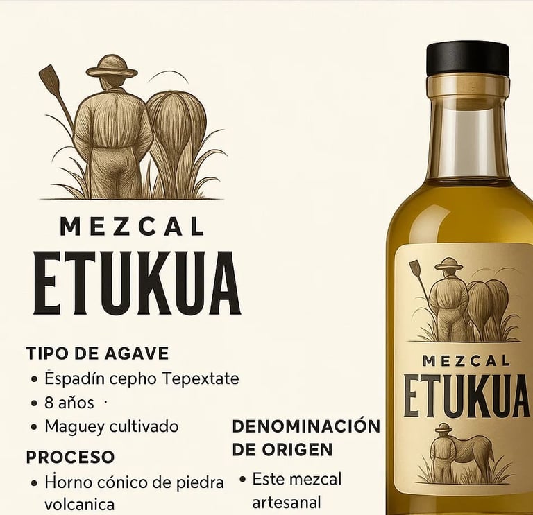  Ficha técnica completa de mezcal artesanal mostrando tipo de agave, proceso y denominación de orige