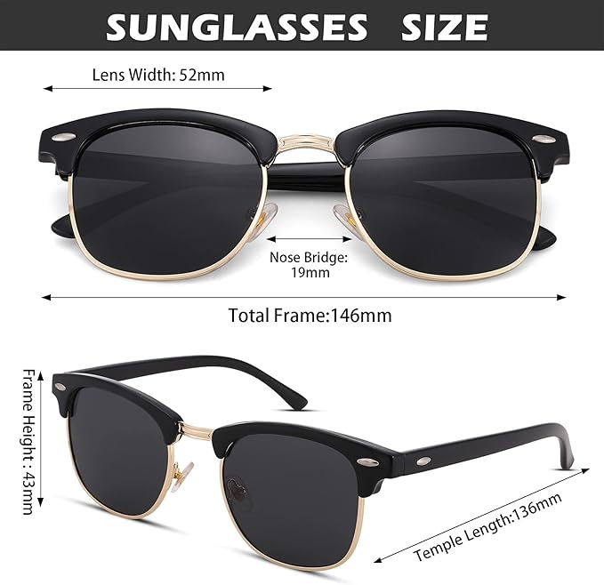 Pro Acme semi-rimless polarized sunglasses with UV400 protection for men and women – lightweight 