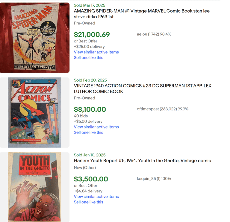 ebay sold vintage comic books of spider man and super man rare comicbooks