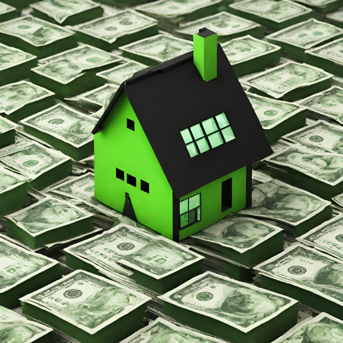 Green house surrounded by money
