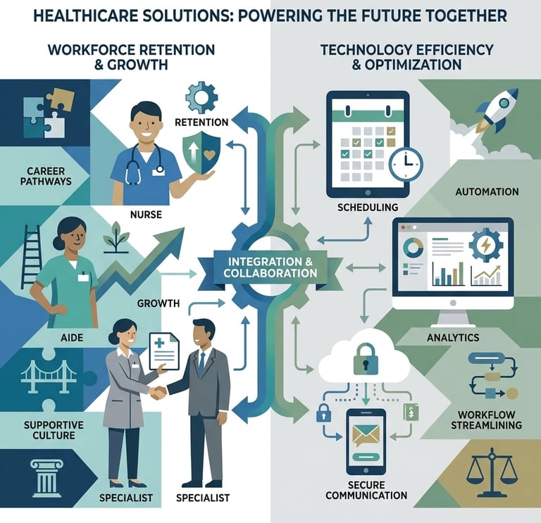 Home healthcare professional using tablet while providing patient care, representing the integration