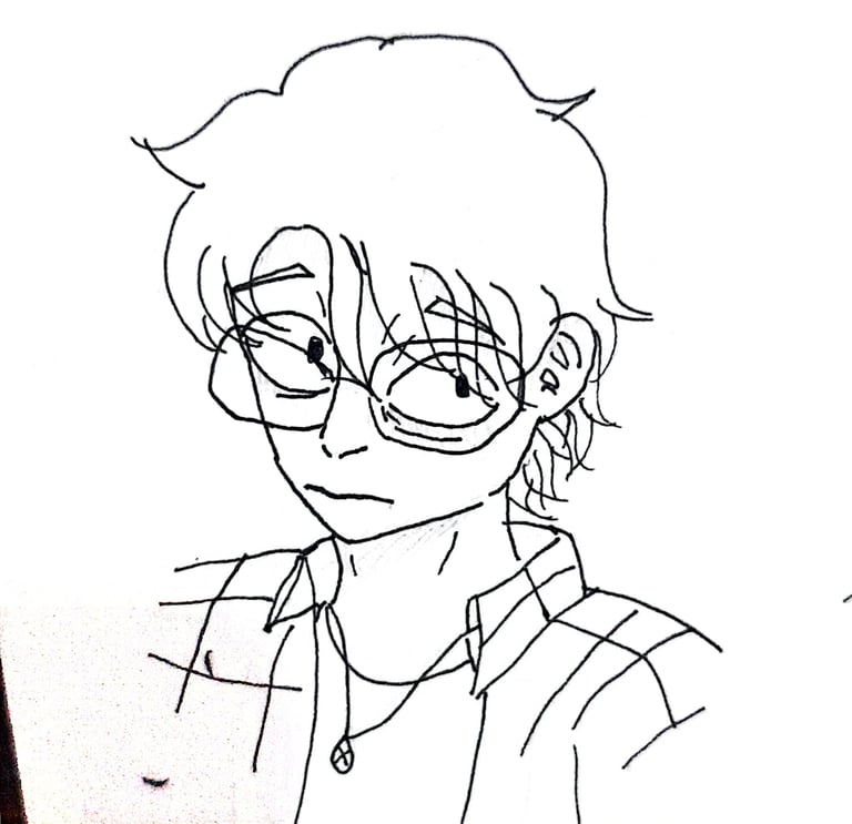 a drawing of a man with glasses and a tie - Erik Maximus