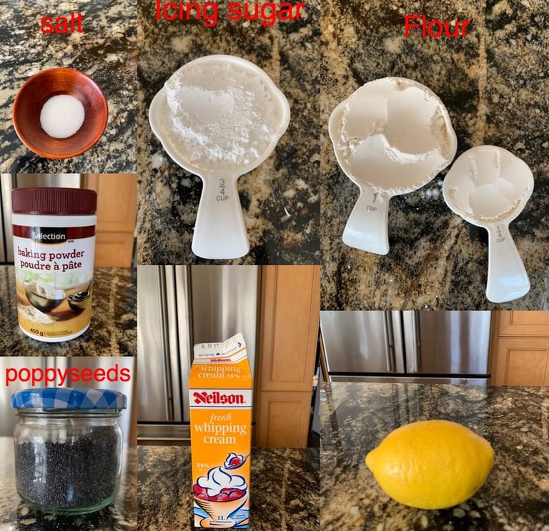 ingredients for lemon poppyseed scones