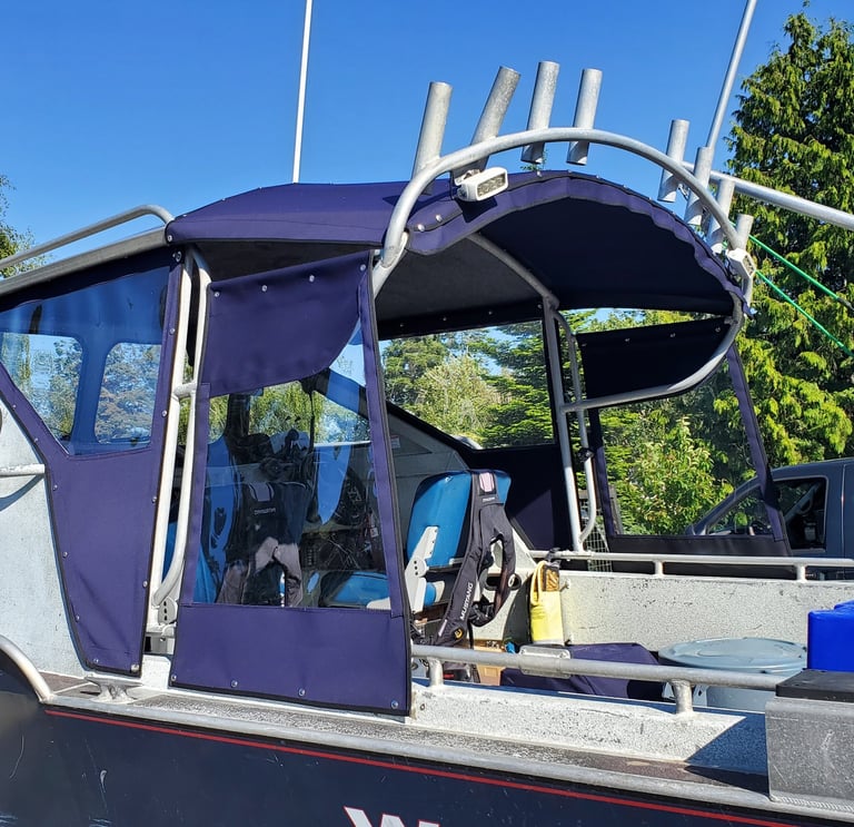 new powerboat enclosure with sunbrella canvas and vinyl windows