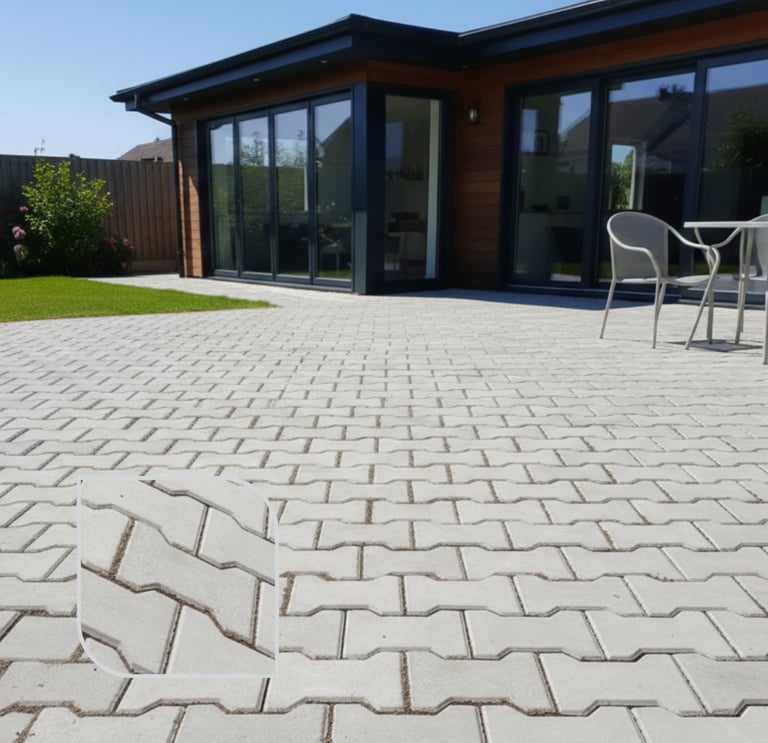 Model de montaj pavaj Autoblocant H, dale alb ciment interconectate pentru rezistență sporită