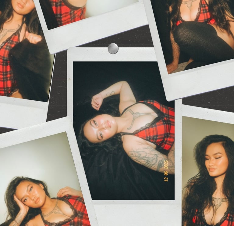 Polaroid photo collage wearing plaid