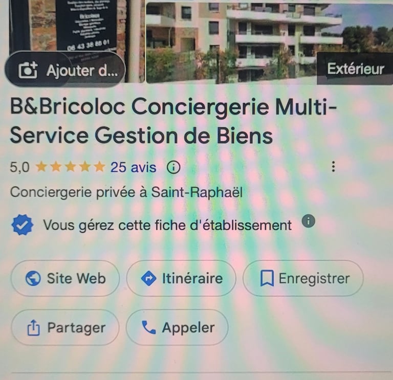 B&Bricoloc private concierge and property management listing in Saint-Raphaël with location map and contact details.