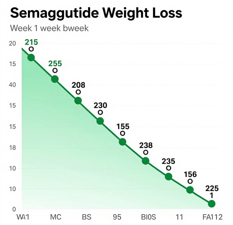 Semaglutide weight loss results chart showing how much weight lost per week with Yucca Health