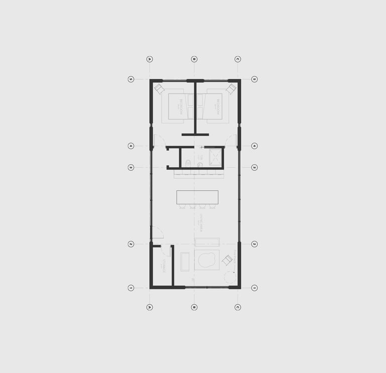 Monohaus cabin floor plan overview with modern open concept layout for STR