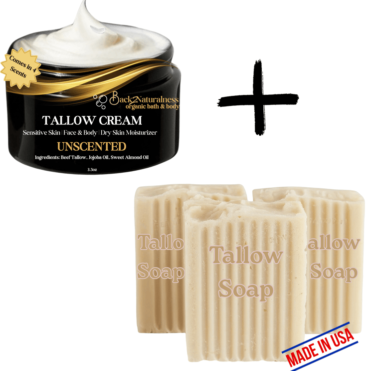 Back2naturalness tallow cream moisturizer for dry skin paired with Back2naturalness tallow soap bars