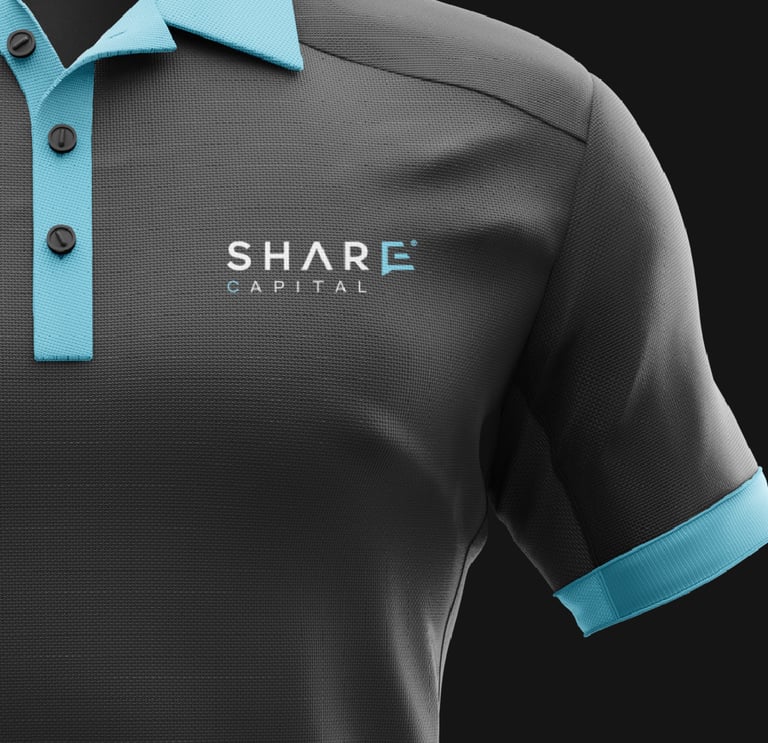a black and blue shirt with a blue collared shirt branding
