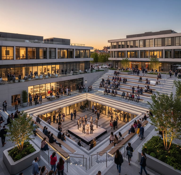 These multi-level spaces can be transformed into stages with artistic lighting after sunset.