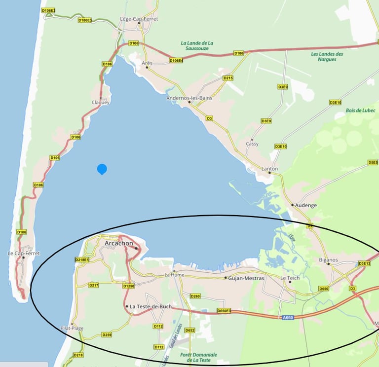 carte du Bassin d'Arcachon