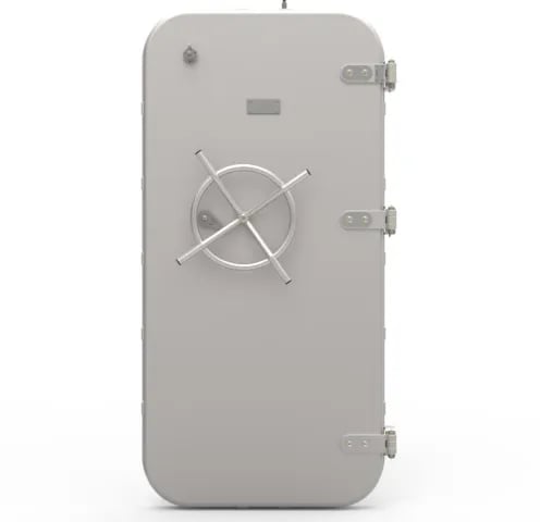 Ship watertight door with central wheel