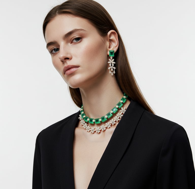 A model wearing a layered Diamond necklace